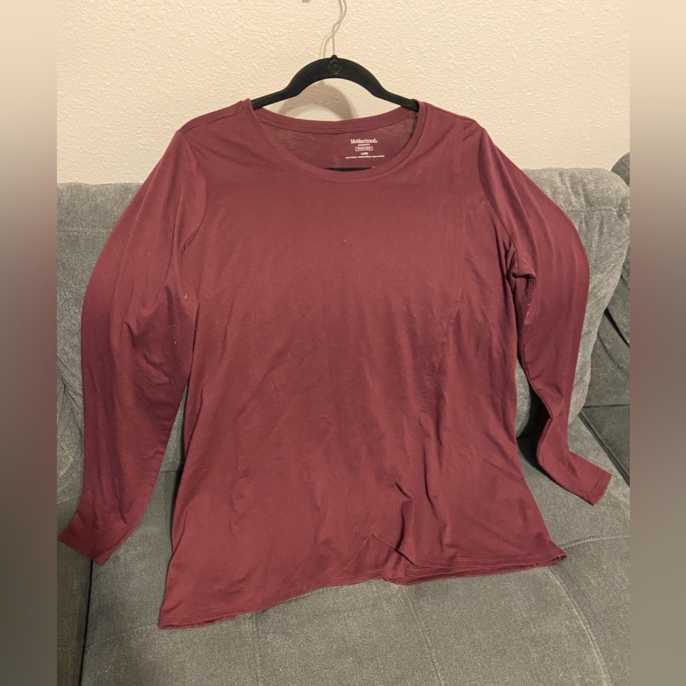 Burgundy Long Sleeve Nursing Top, Size Large